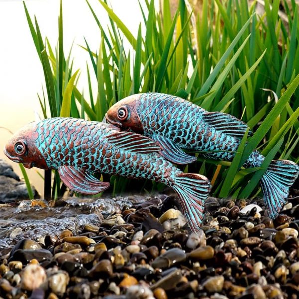 Koi Fish Statues, Set of 2, Bronze