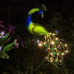 Metal Peacock With Solar Garden Lights
