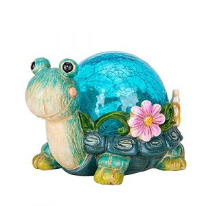 Garden Turtle Statue with Glass Solar Lights
