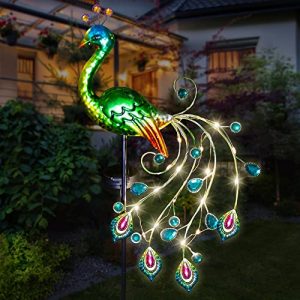 Metal Peacock Garden Stake w Solar Taillights