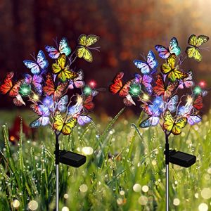 Butterfly Stake w Solar Flower Lights