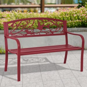 Red Patio Garden Bench Cast Iron