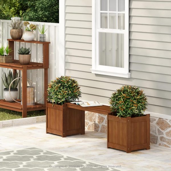 Hardwood Bench n Flower Boxes, Brown