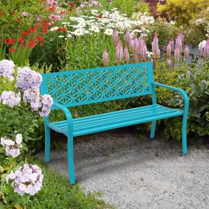 Blue Park Bench Metal with Floral Back