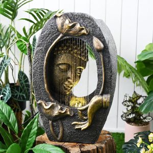 Gold Buddha Statue w Waterfall n LEDs