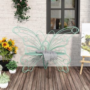 Green Iron Garden Bench w Butterfly Shape