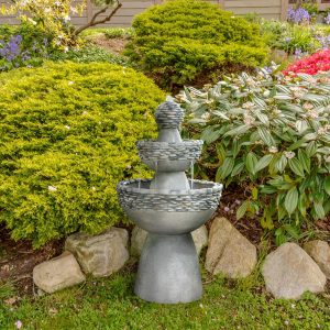 3-Tier Pedestal Water Fountain w Stone Trim, Gray