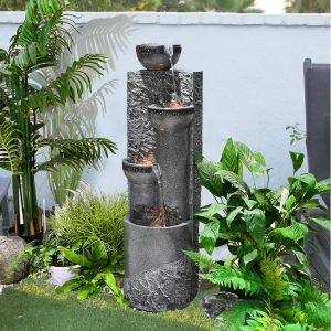 4-Tier Pots Fountain Outdoor w LED Lights