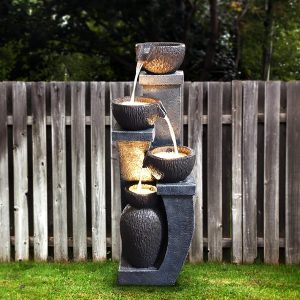 4 Crocks Modern Garden Fountain w LED Light