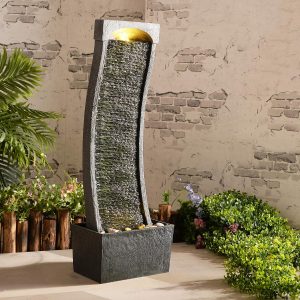 Curved Slate Fountain, LED, Black & Stone Gray
