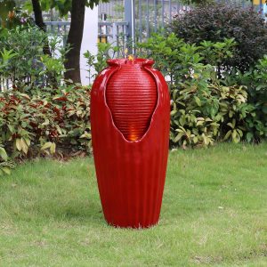 Red Glazed Vase Water Fountain w LED Lights