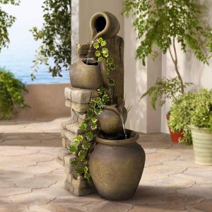 Cascading Rustic Outdoor Floor Three Jugs Fountain and Waterfalls