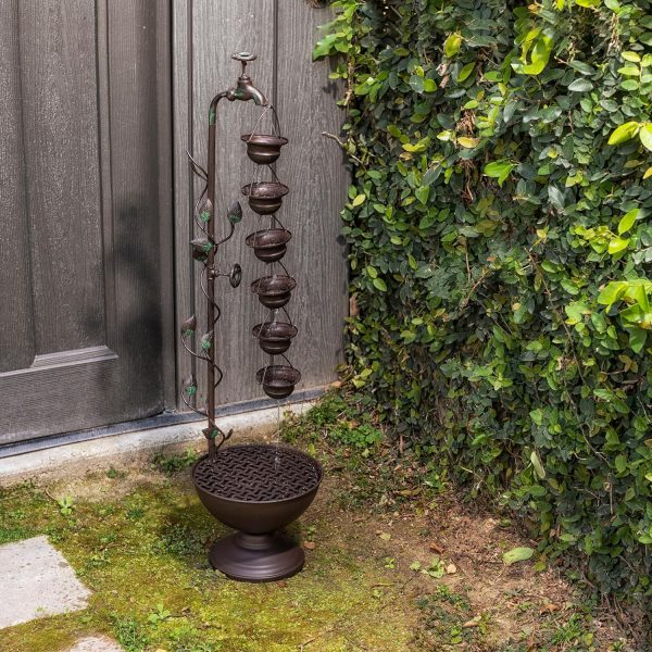 Vintage Water Fountain w 6 Hanging Cups Bronze