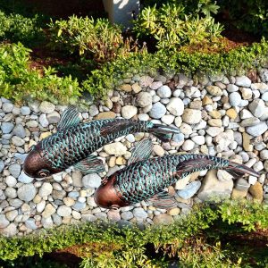 Koi Fish Statues, Set of 2, Bronze.