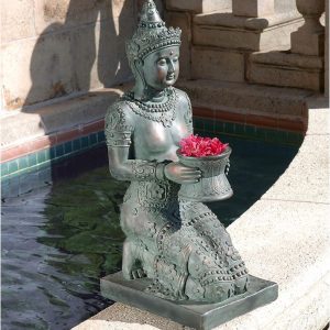 Thai Princess Yard Statue, Green Bronze Finish