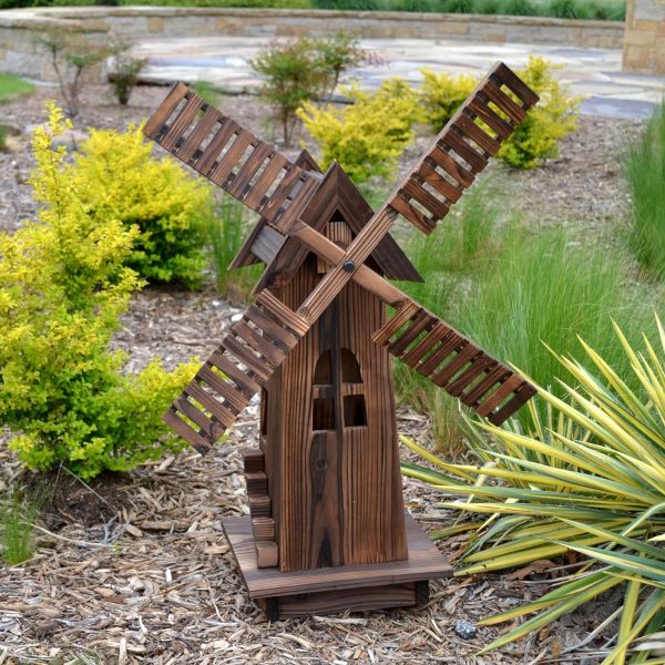 Wooden Dutch Windmill, Brown 34 Inch Tall