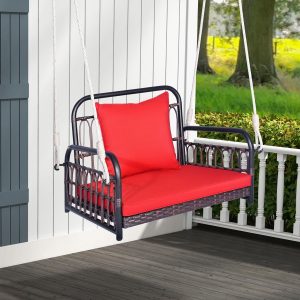 Red Wicker Porch Swing