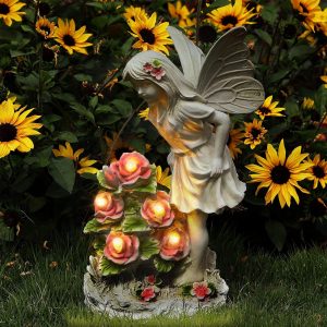 Angel Garden Statue with Lighted Flowers