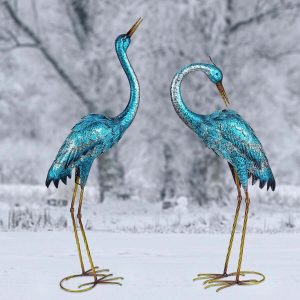 Blue Heron, Metal Crane, Large Set of 2