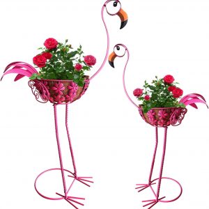 Pink Flamingo Metal Planters, Set of 2