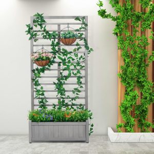 Solid Wood Raised Garden Bed with Trellis