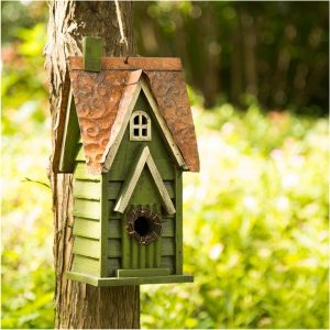 Rustic, Distressed, Green Cottage Bird House