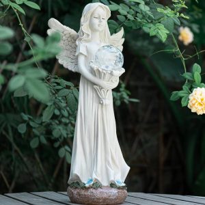 Angel Statue w Solar Orb for Garden