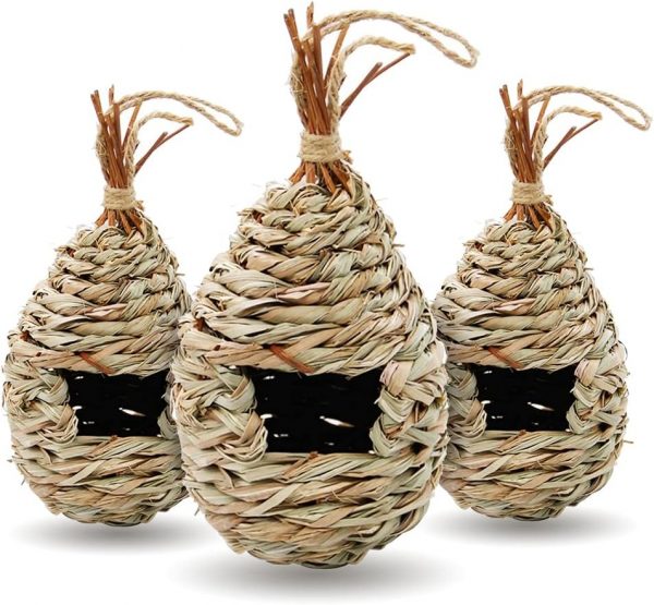 Hummingbird Houses, Natural Grass, Handwoven, 3 Pack