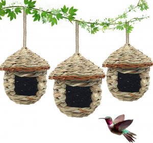 Hummingbird House, Hand Woven Grass Hut, Set of 3