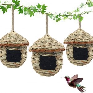 Hummingbird House, Hand Woven Grass Hut, Set of 3