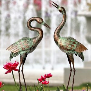 Blue Heron Garden Crane Statues, Metal
