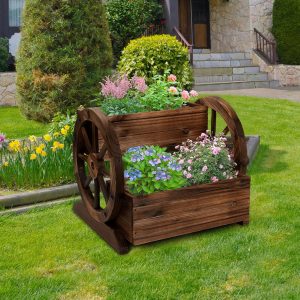 Wooden Wagon Planter Box w Wheels