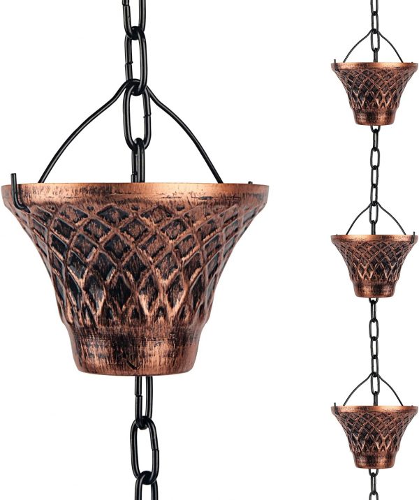 Copper Cup Rain Chain, 8 1/2 Feet Long