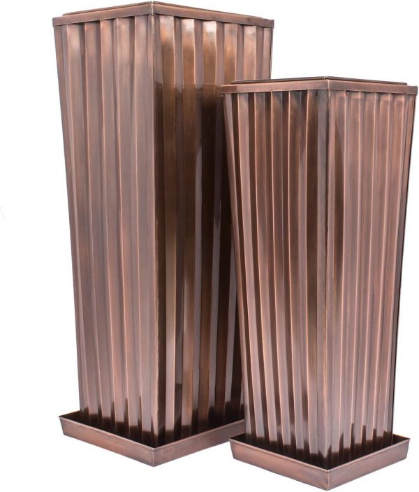Antique Copper, Flower Ribbed Planter, Trays