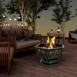 Hex-Shaped, Wood Burning, Fire Pit w Lid